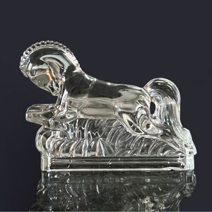 1940’s Art Deco L.E. Smith clear pressed glass running horse bookend